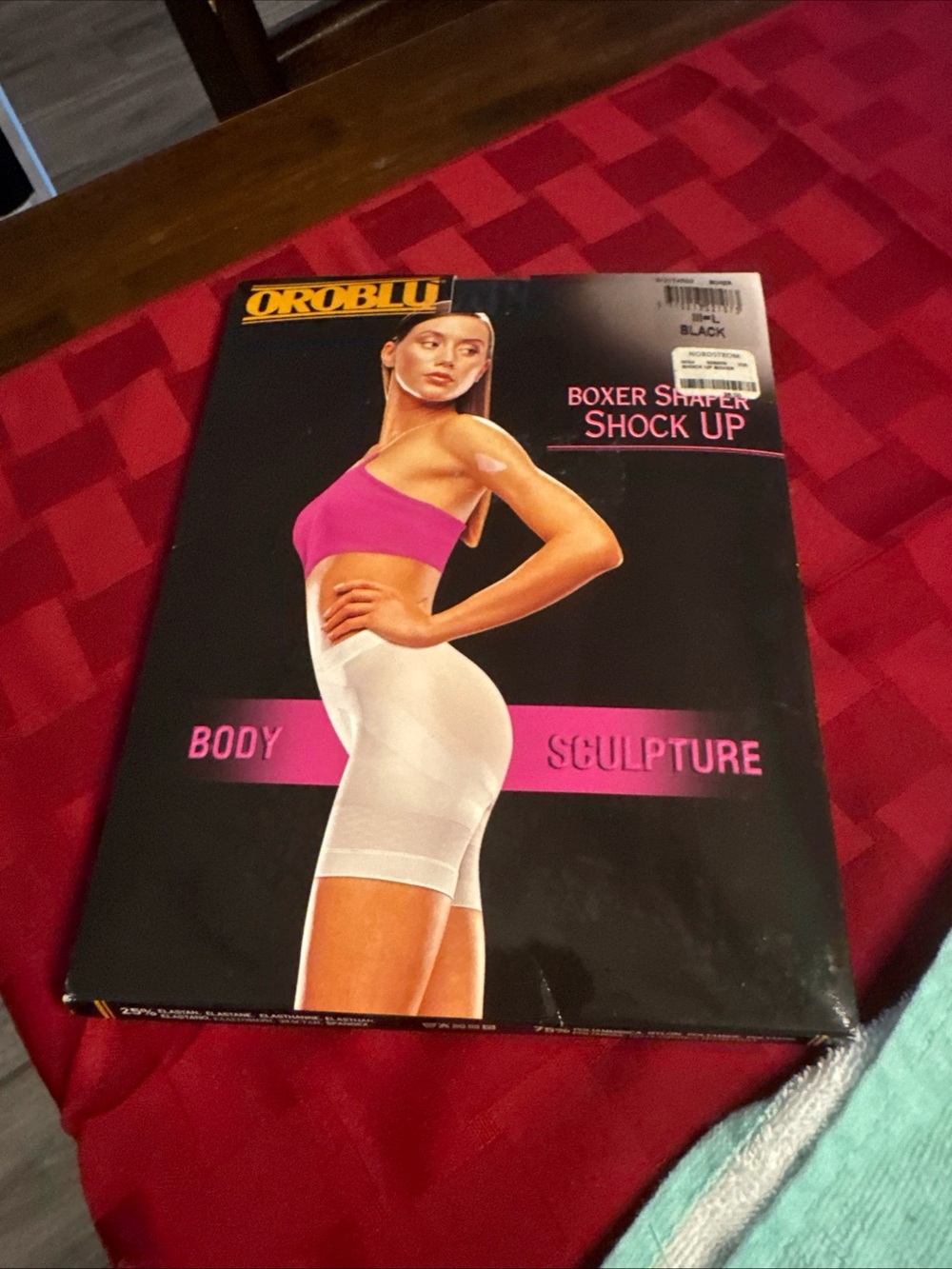 OROBLU Pink Crop Top Shaping Shorts on Packaging